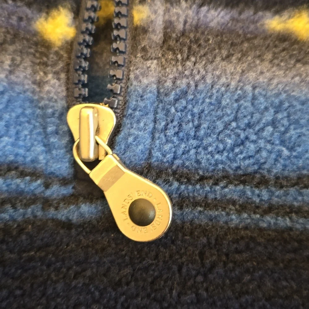 Lands' End Men's Pull over 1/4 Zip Polartech Sweater Print Blue Green Size Large - Picture 11 of 16